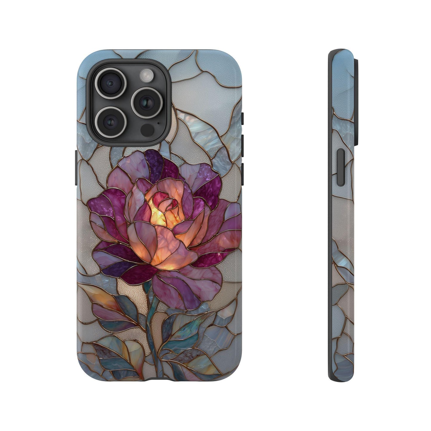 Blooming Rose Flower Silver Stained Glass