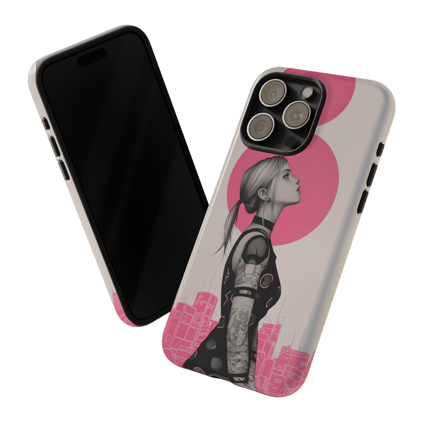 Cyberpunk Pink Neon Girl Portrait