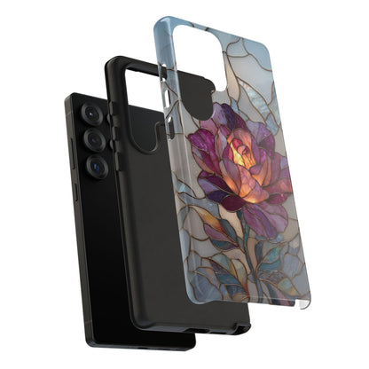Blooming Rose Flower Silver Stained Glass