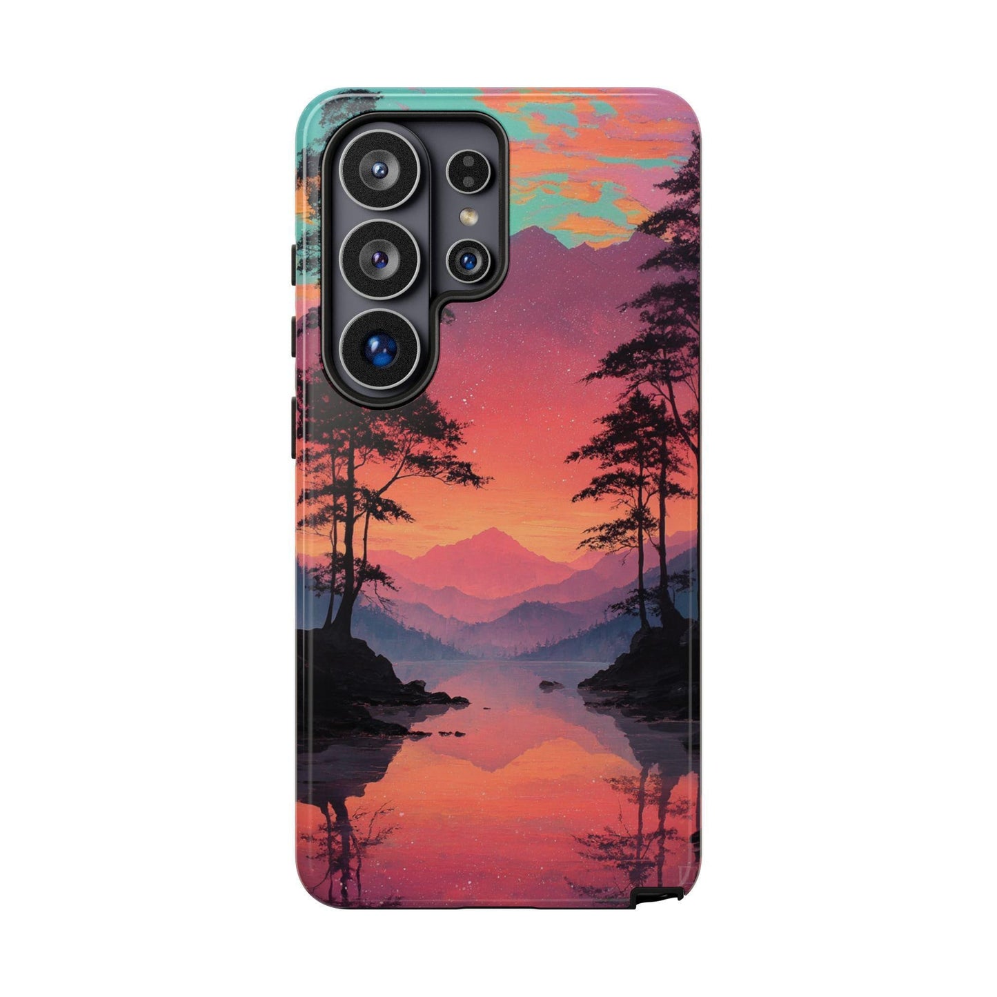 Serene Magenta Pink Sunset Forest