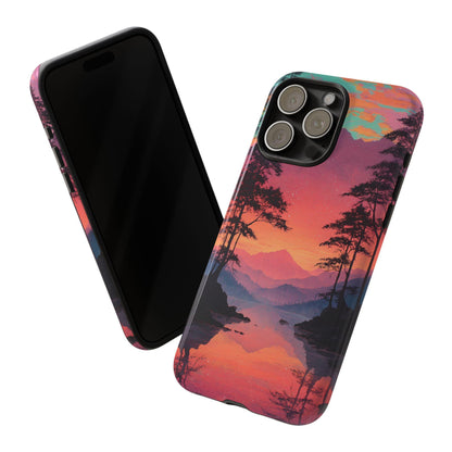Serene Magenta Pink Sunset Forest