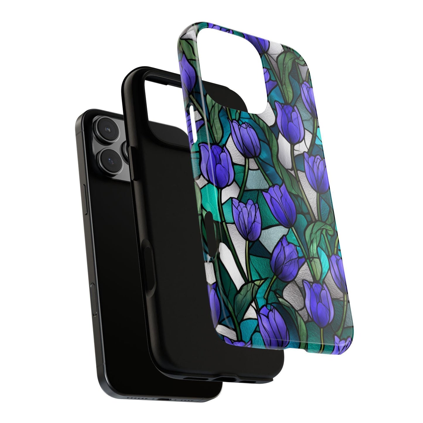 Violet Tulips Teal Floral Stained Glass