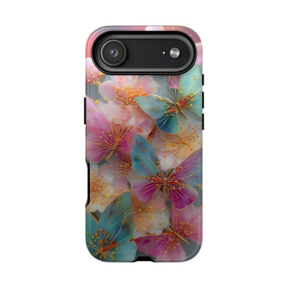 Butterflies Teal Pink Flowers