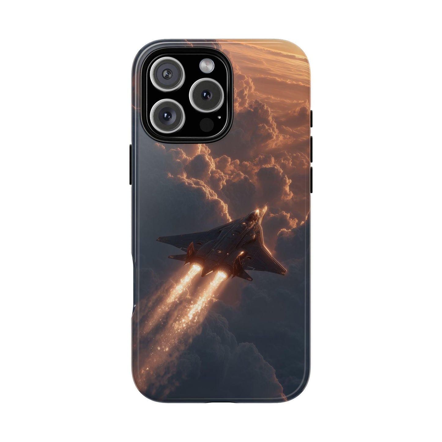 Futuristic Stealth Jet Plane Sunset Clouds