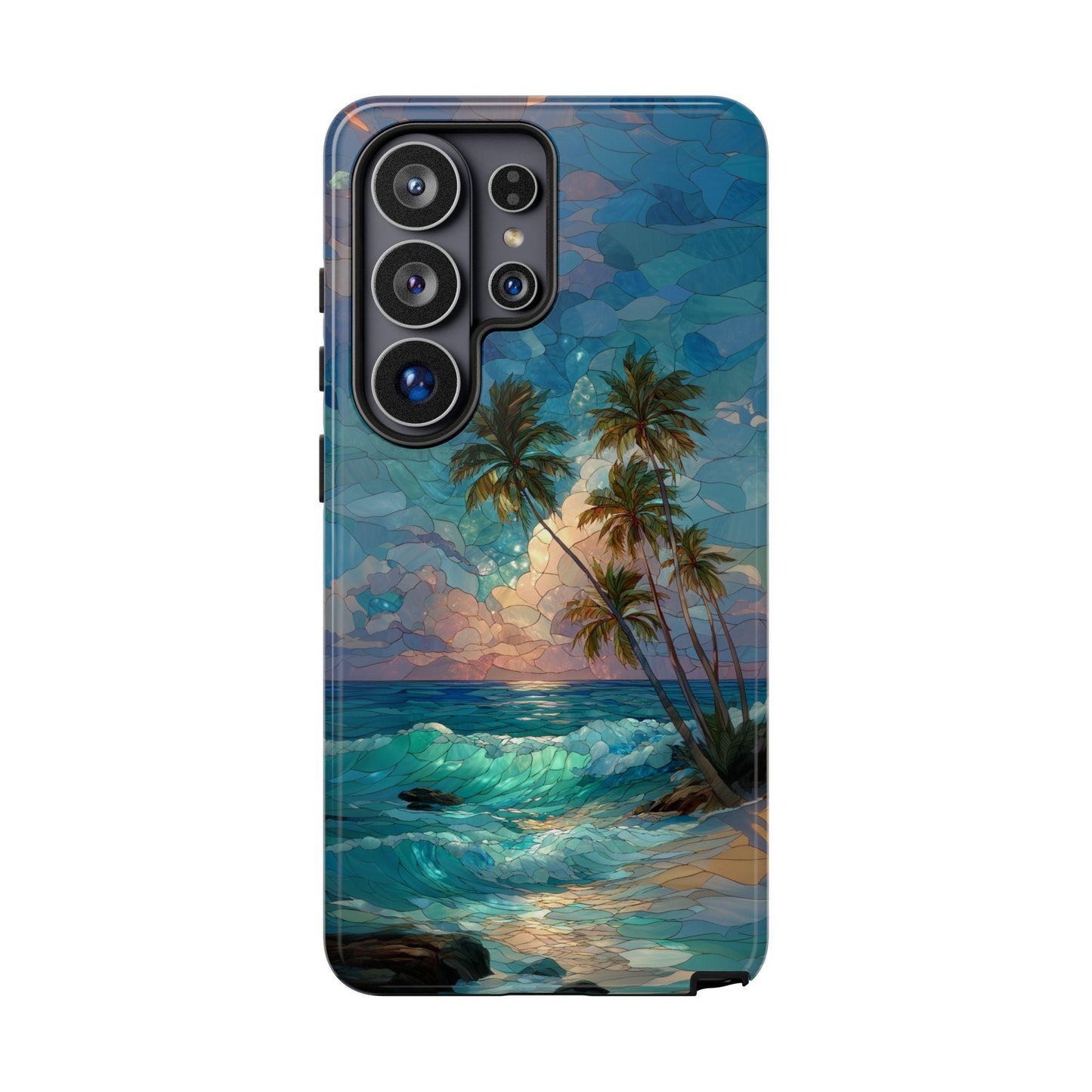 Tropical Beach Palm Trees Stained Glass