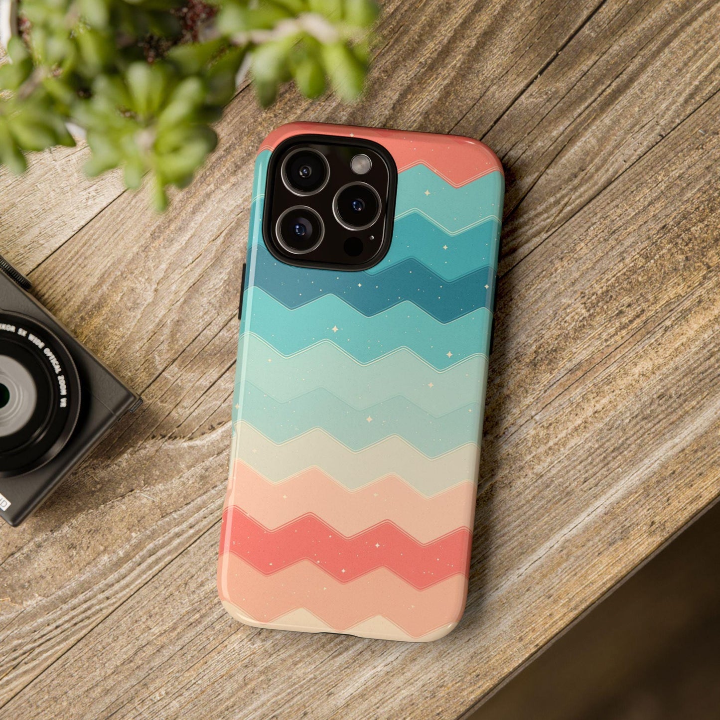 Turquoise Coral Gradient Chevron Wave