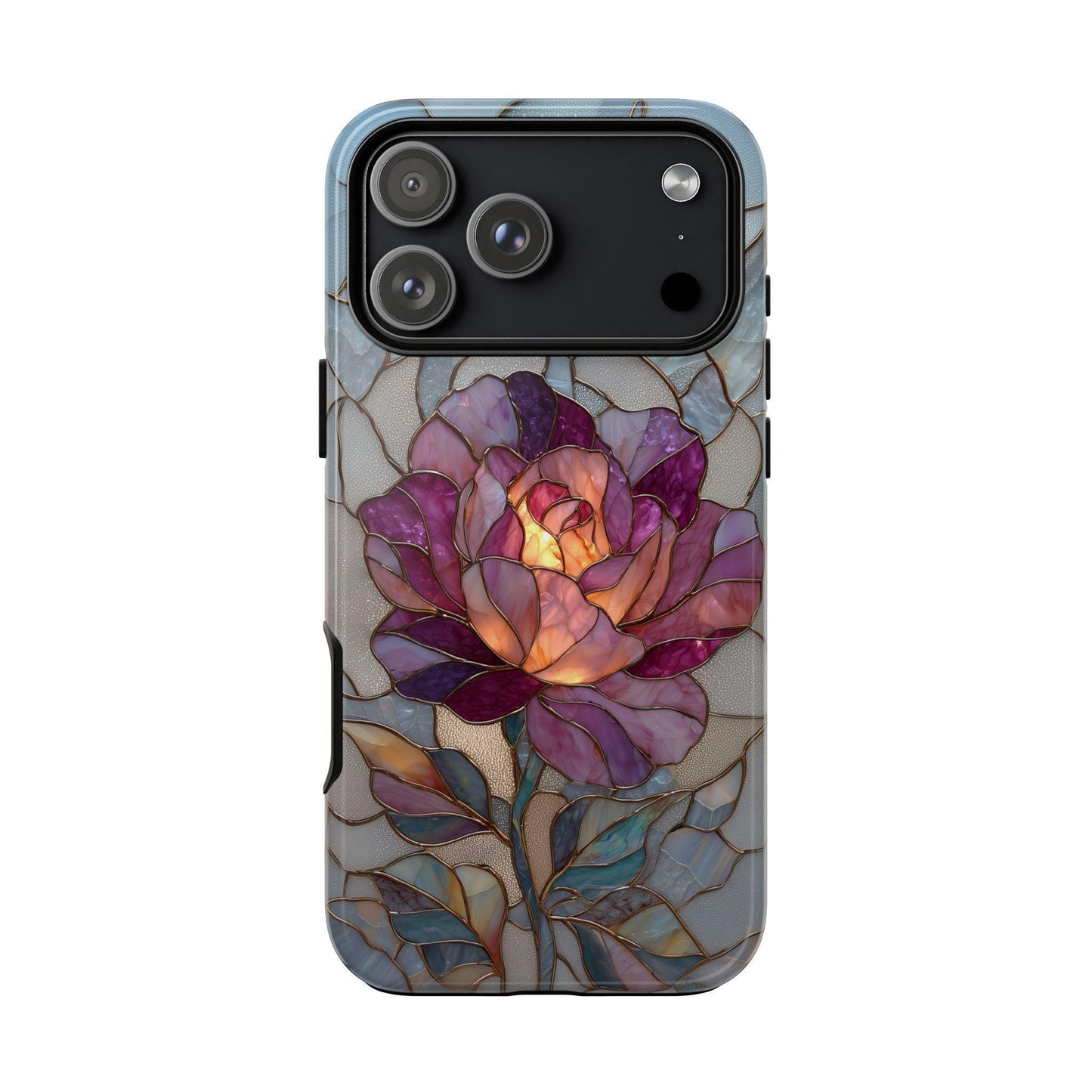 Blooming Rose Flower Silver Stained Glass