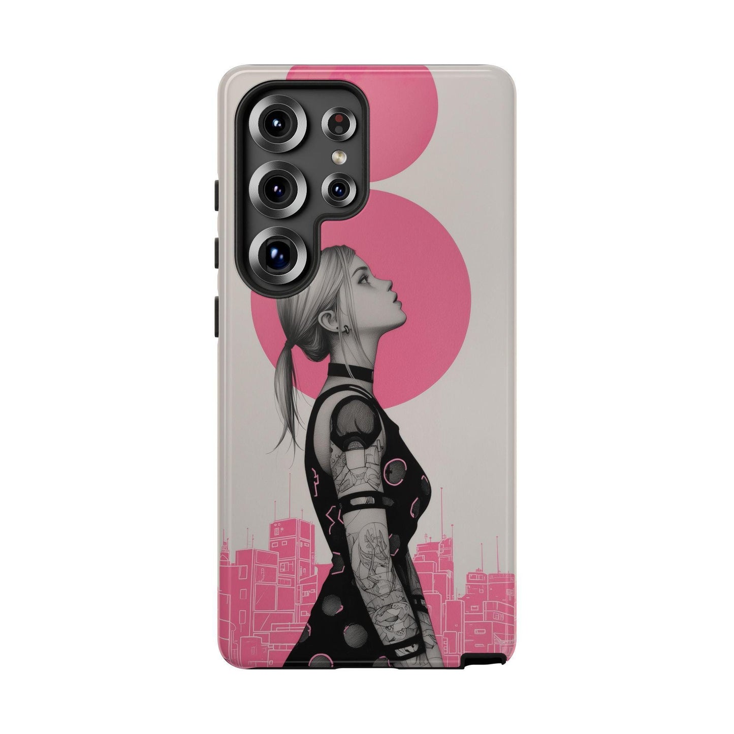 Cyberpunk Pink Neon Girl Portrait