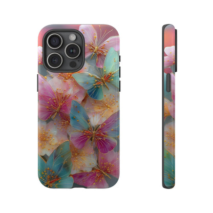 Butterflies Teal Pink Flowers