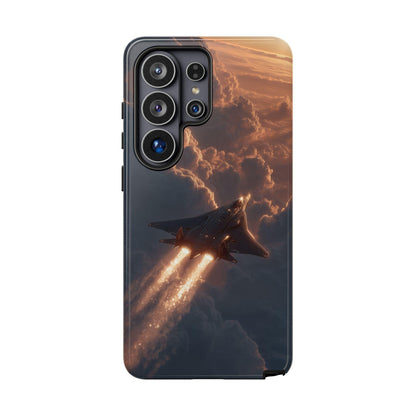 Futuristic Stealth Jet Plane Sunset Clouds