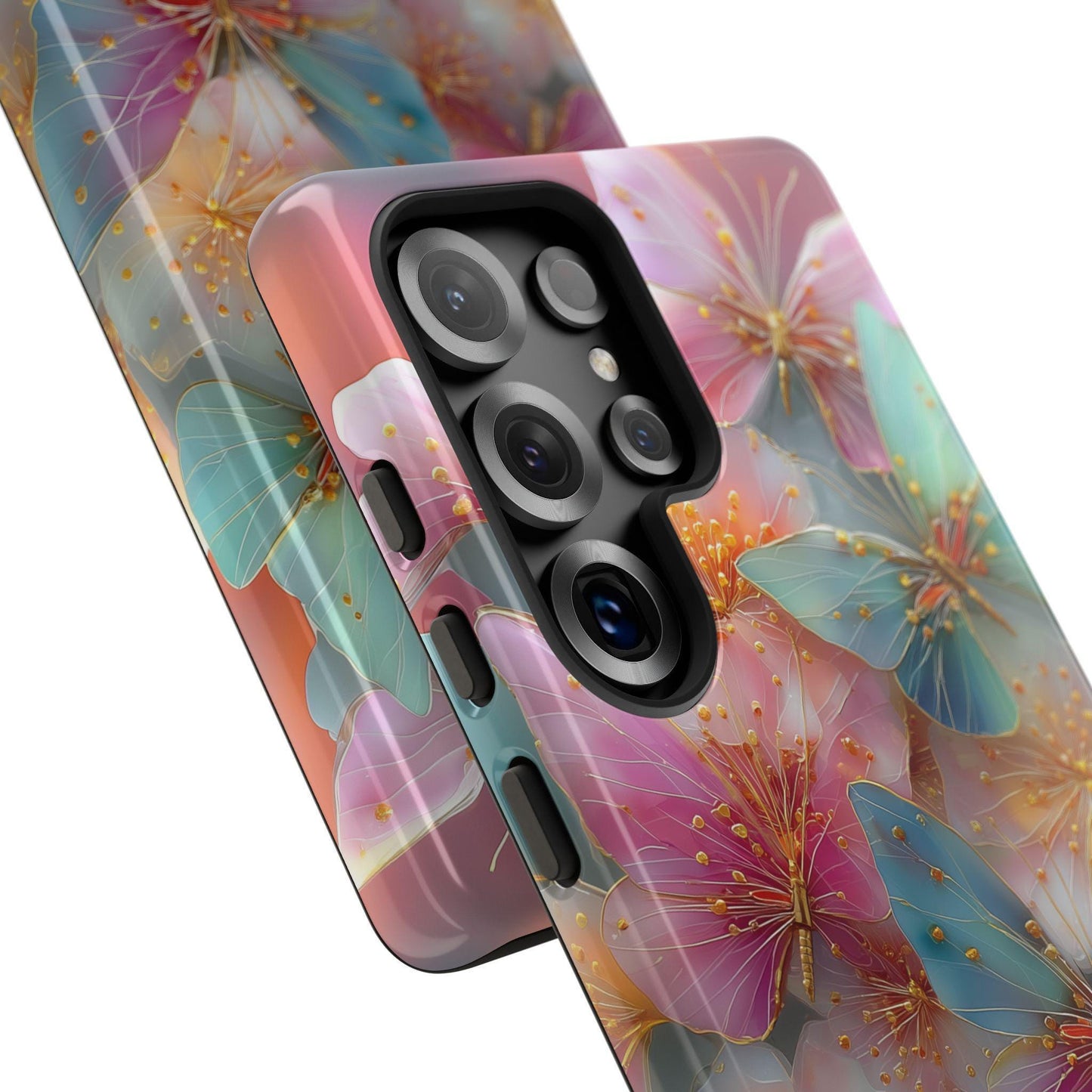 Butterflies Teal Pink Flowers
