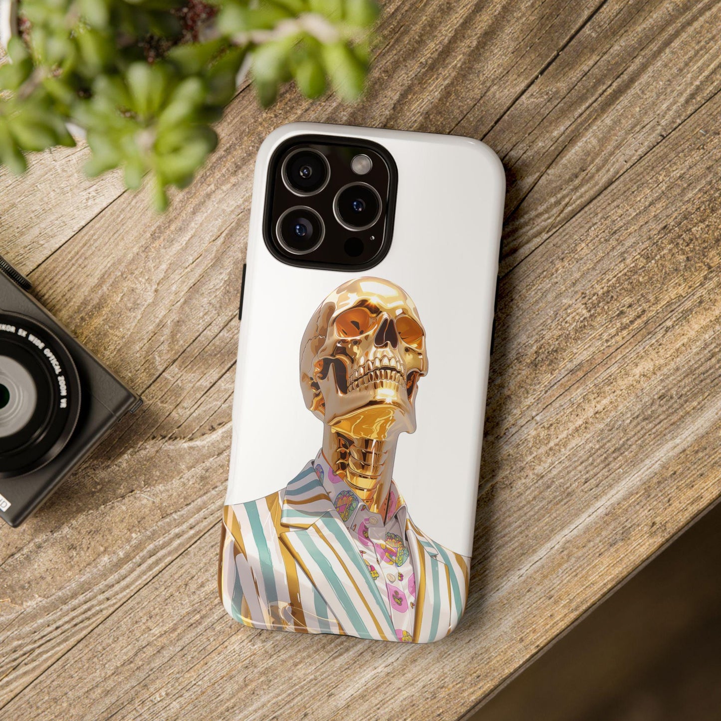 Golden Skeleton Striped Suit Skull