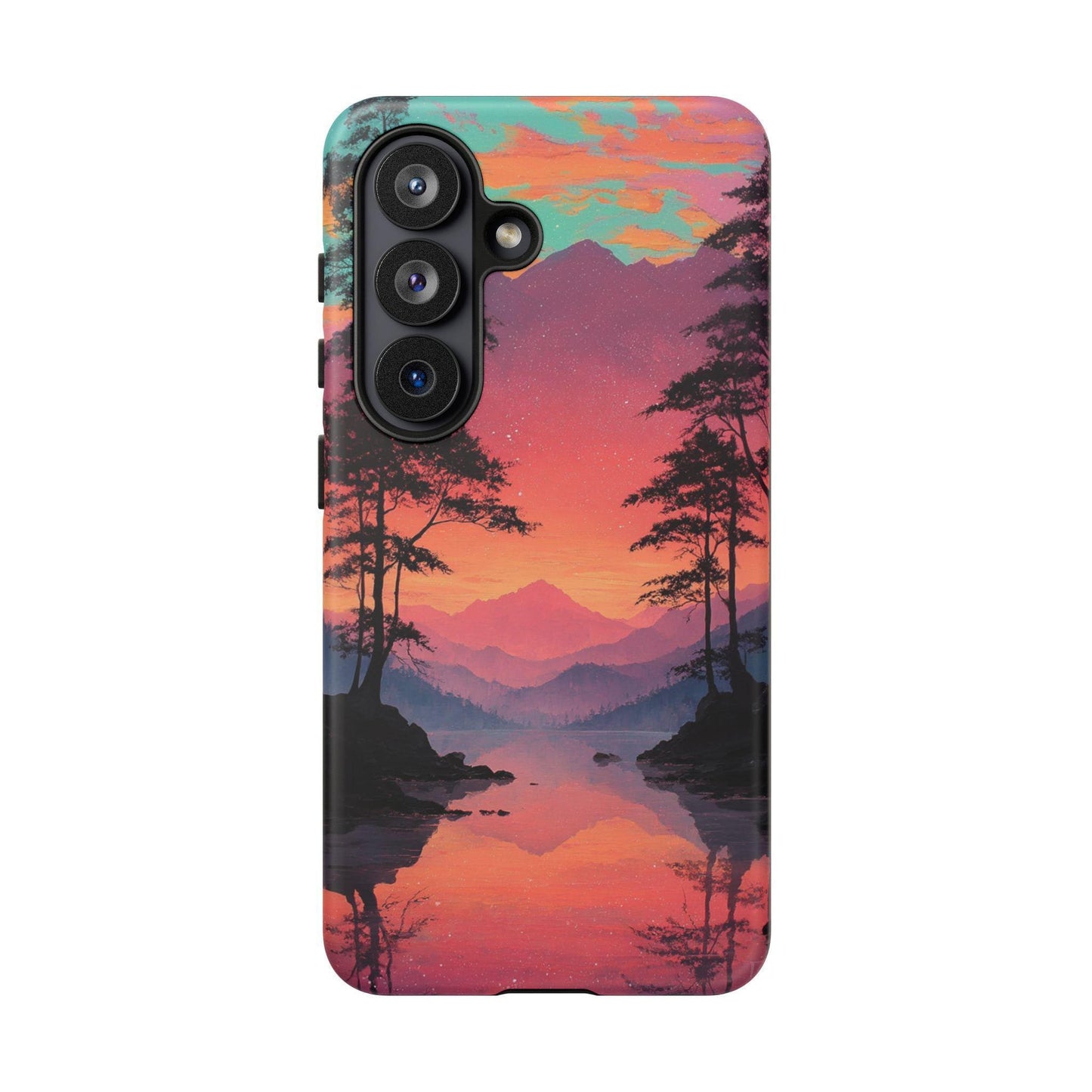 Serene Magenta Pink Sunset Forest