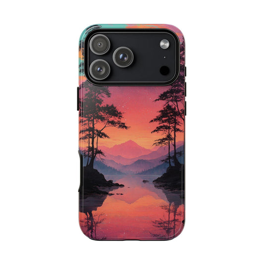 Serene Magenta Pink Sunset Forest