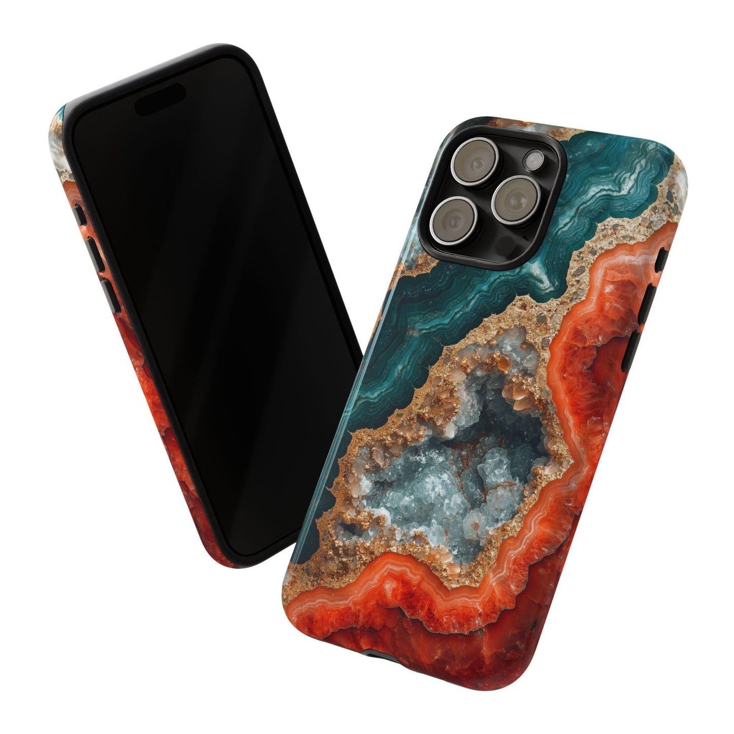 two different phone cases, one glossy and one matte, with a picture of a cloudy sky on them.