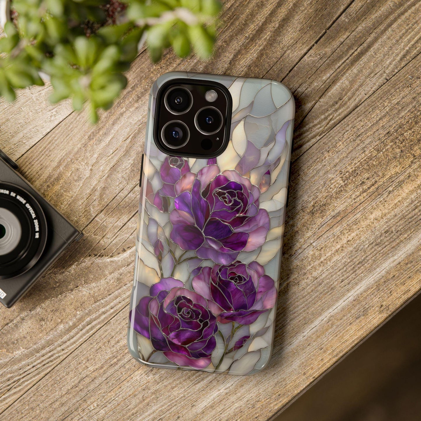 Purple Roses Stained Glass Flower