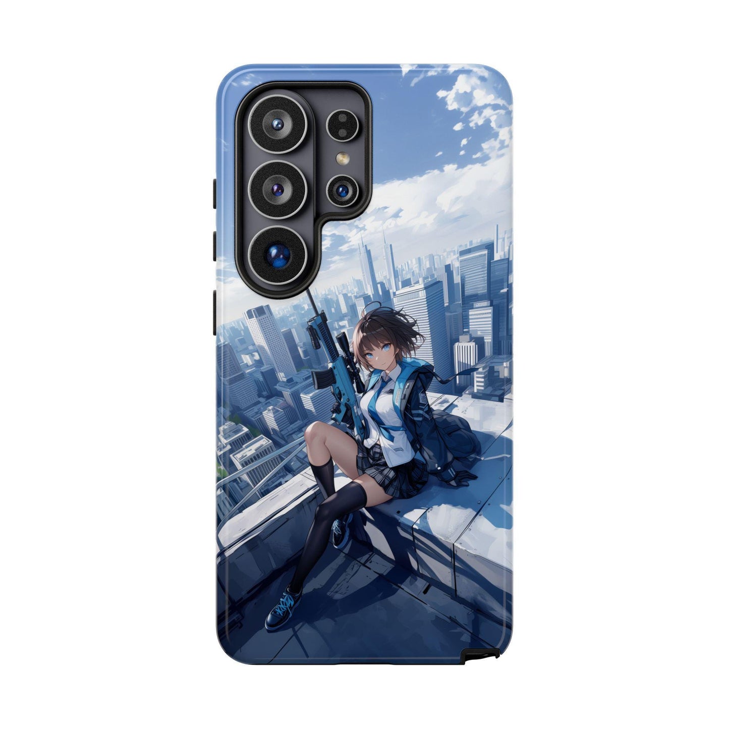 Anime Schoolgirl Sniper City Rooftop