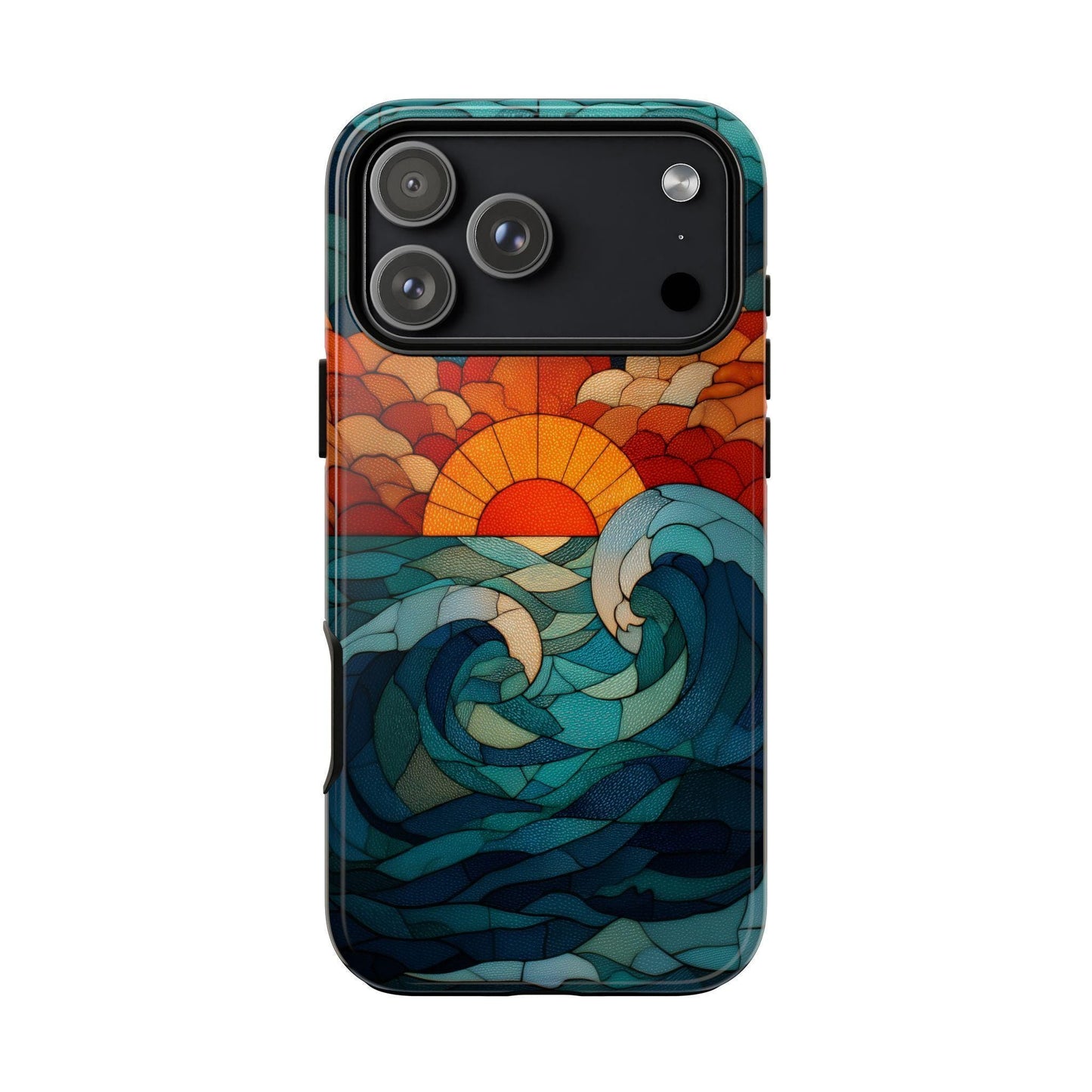 Beach Sunset Teal Orange Stained Glass