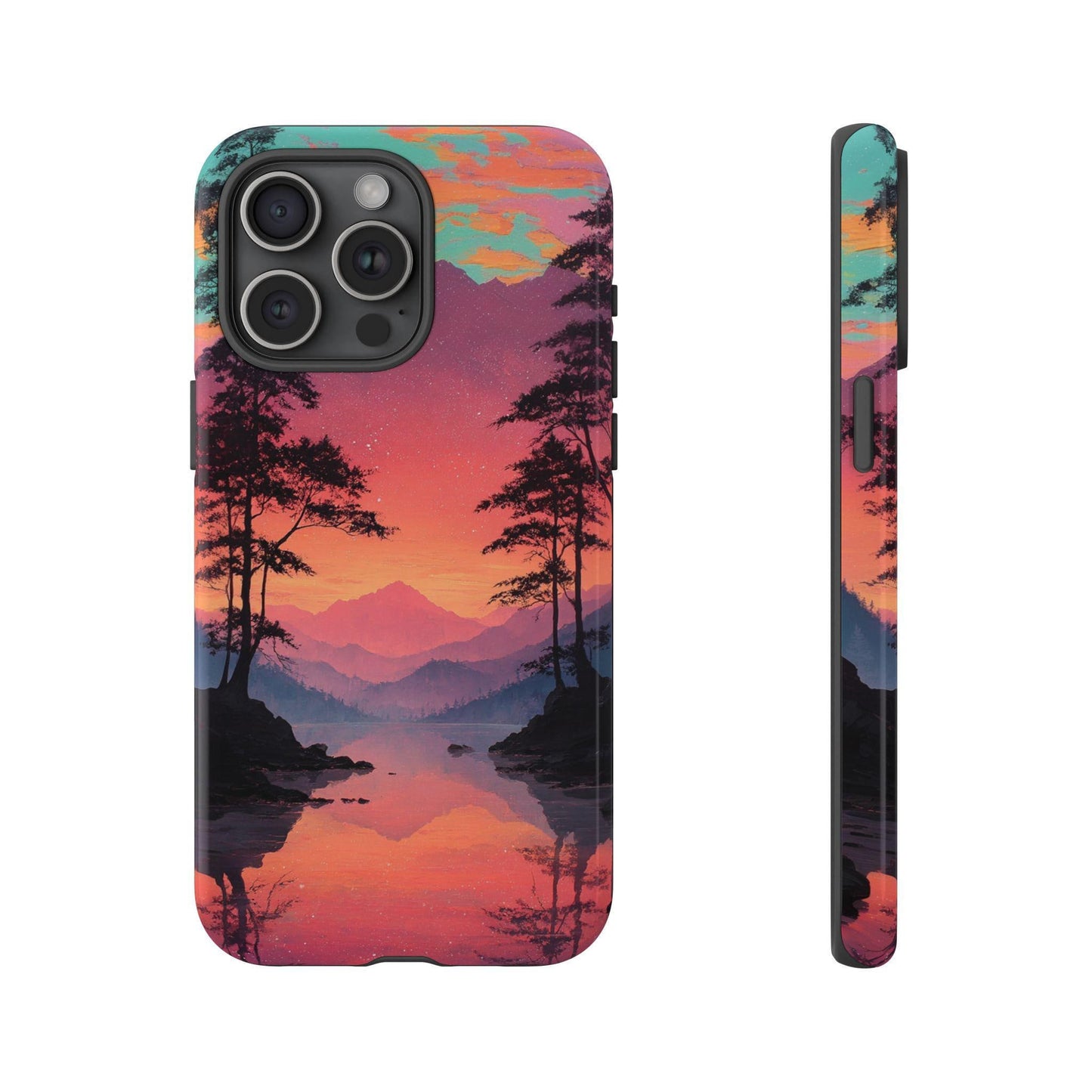 Serene Magenta Pink Sunset Forest