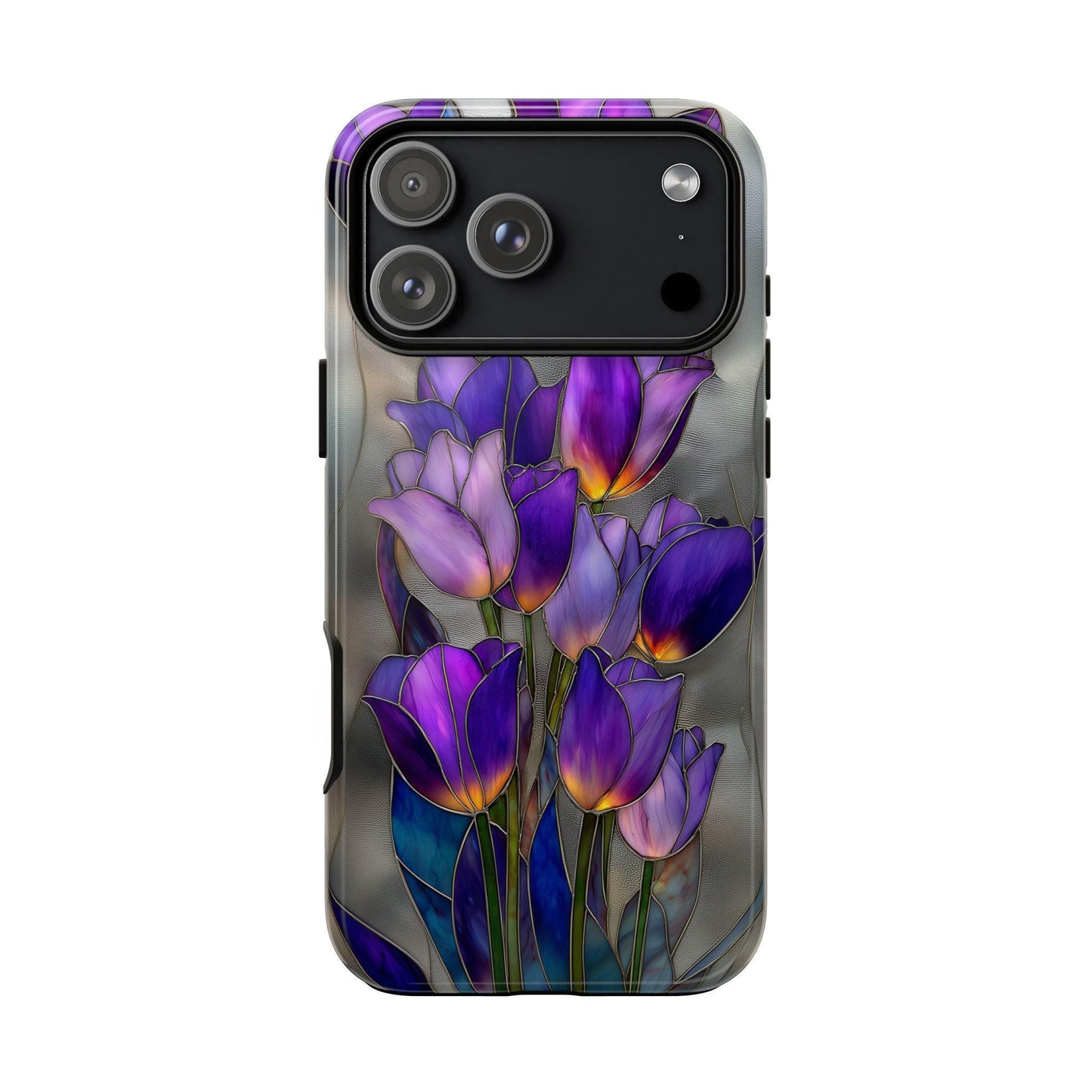 Purple Tulip Flowers Bouquet Stained Glass