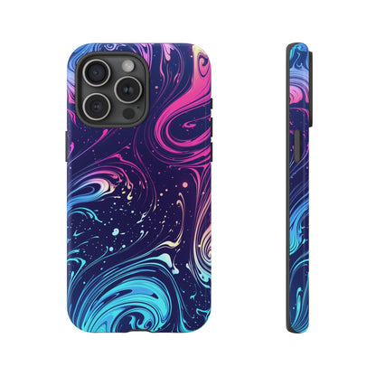 Teal Blue Swirls Neon Liquid