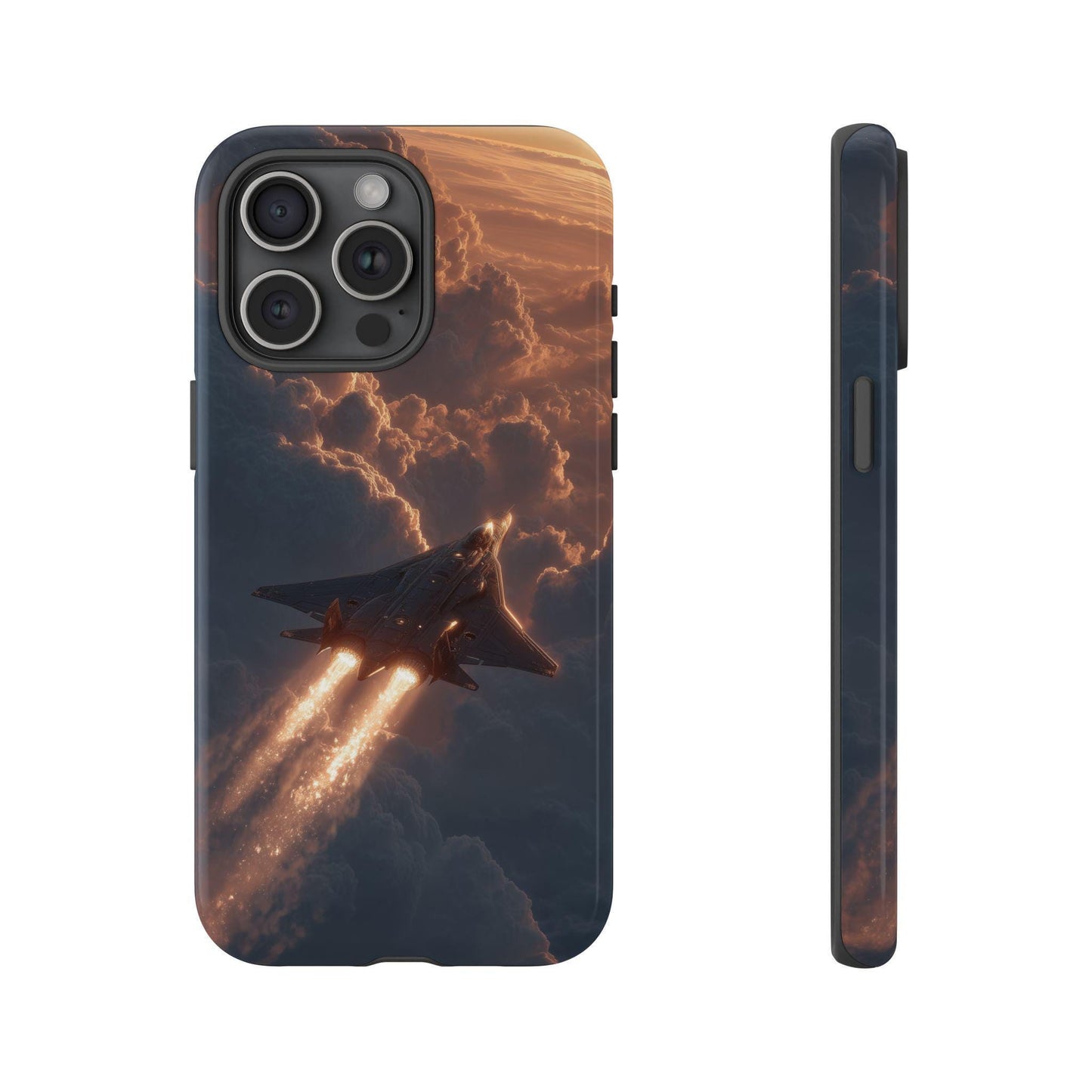 Futuristic Stealth Jet Plane Sunset Clouds