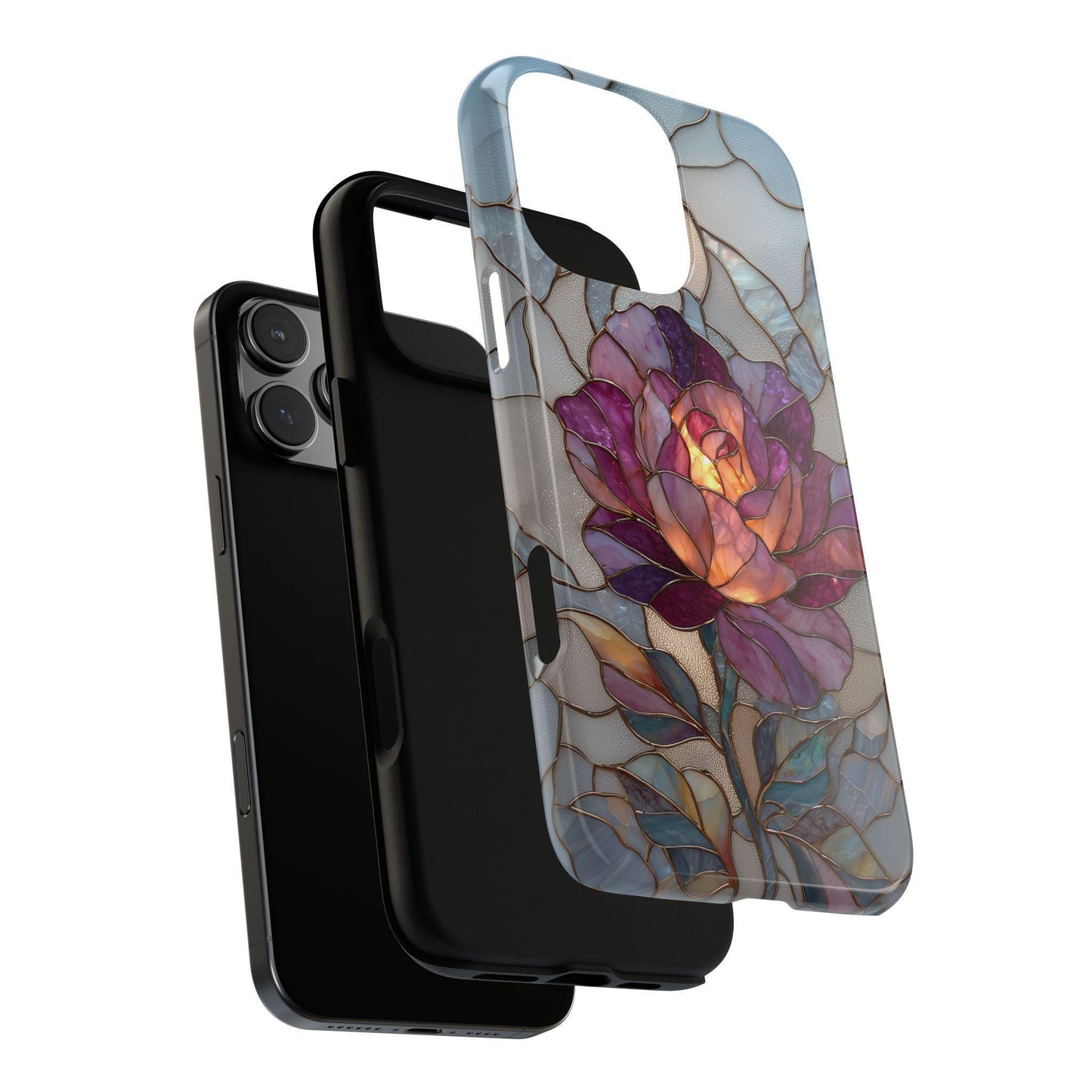 Blooming Rose Flower Silver Stained Glass