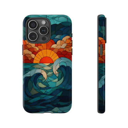 Beach Sunset Teal Orange Stained Glass