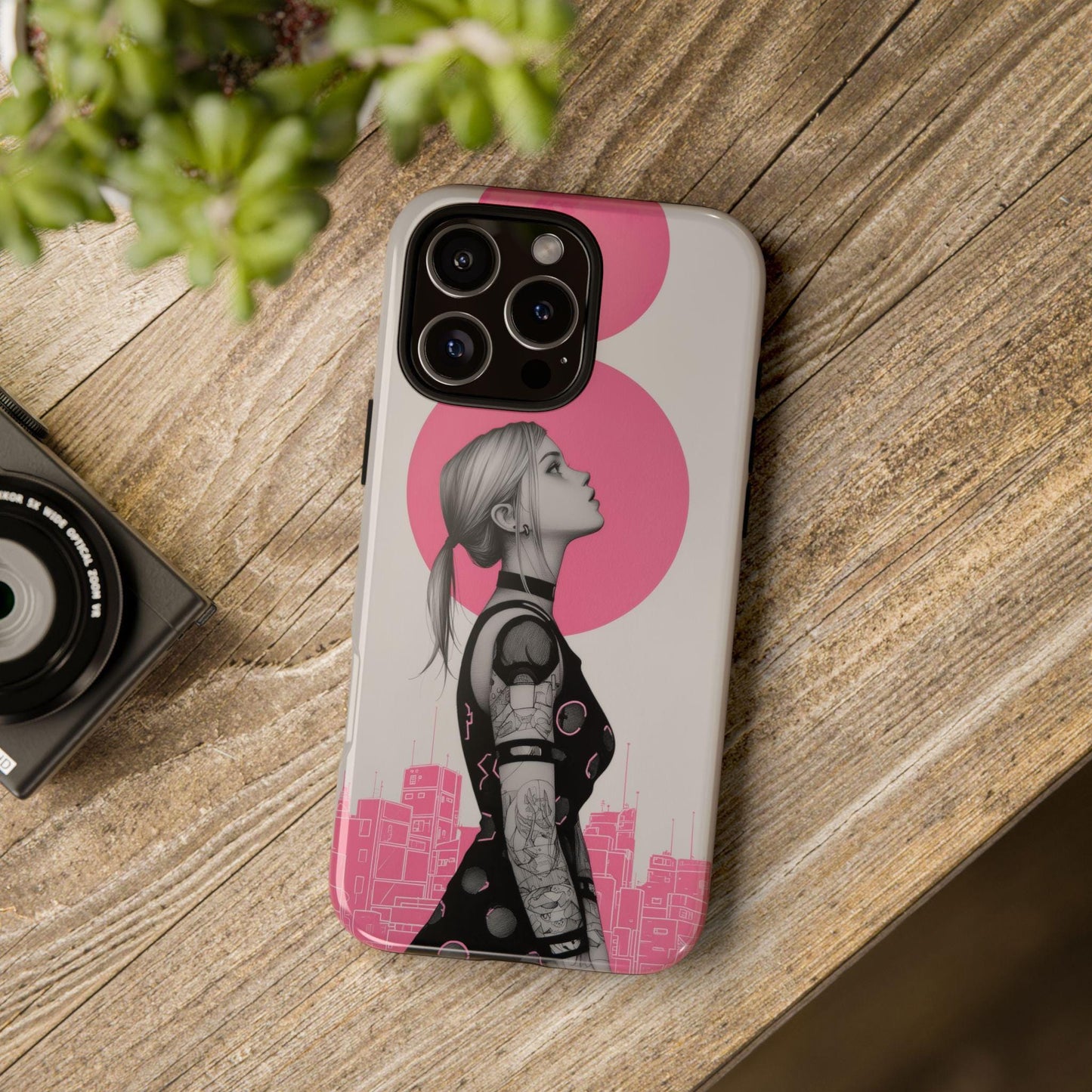 Cyberpunk Pink Neon Girl Portrait