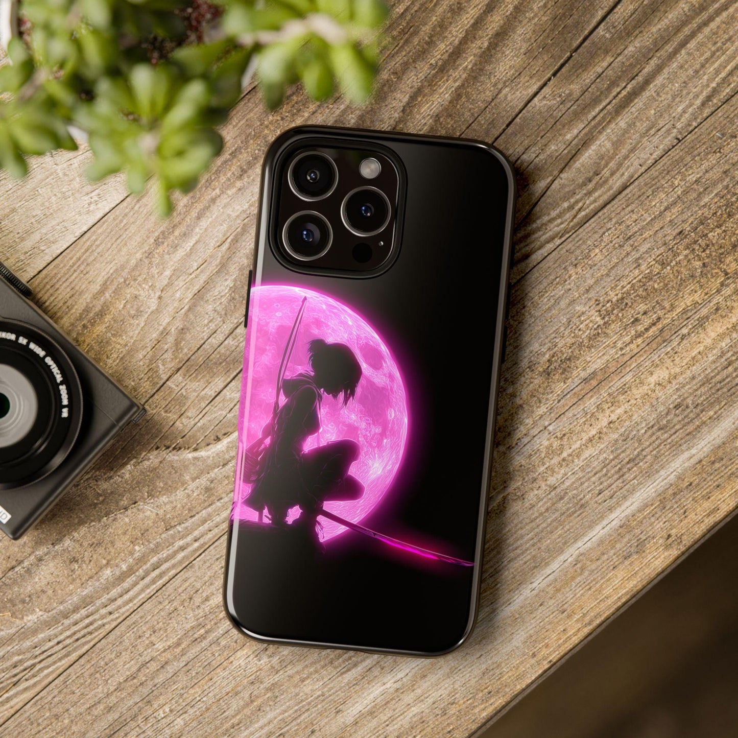 Anime Girl Warrior Pink Neon Moonlight