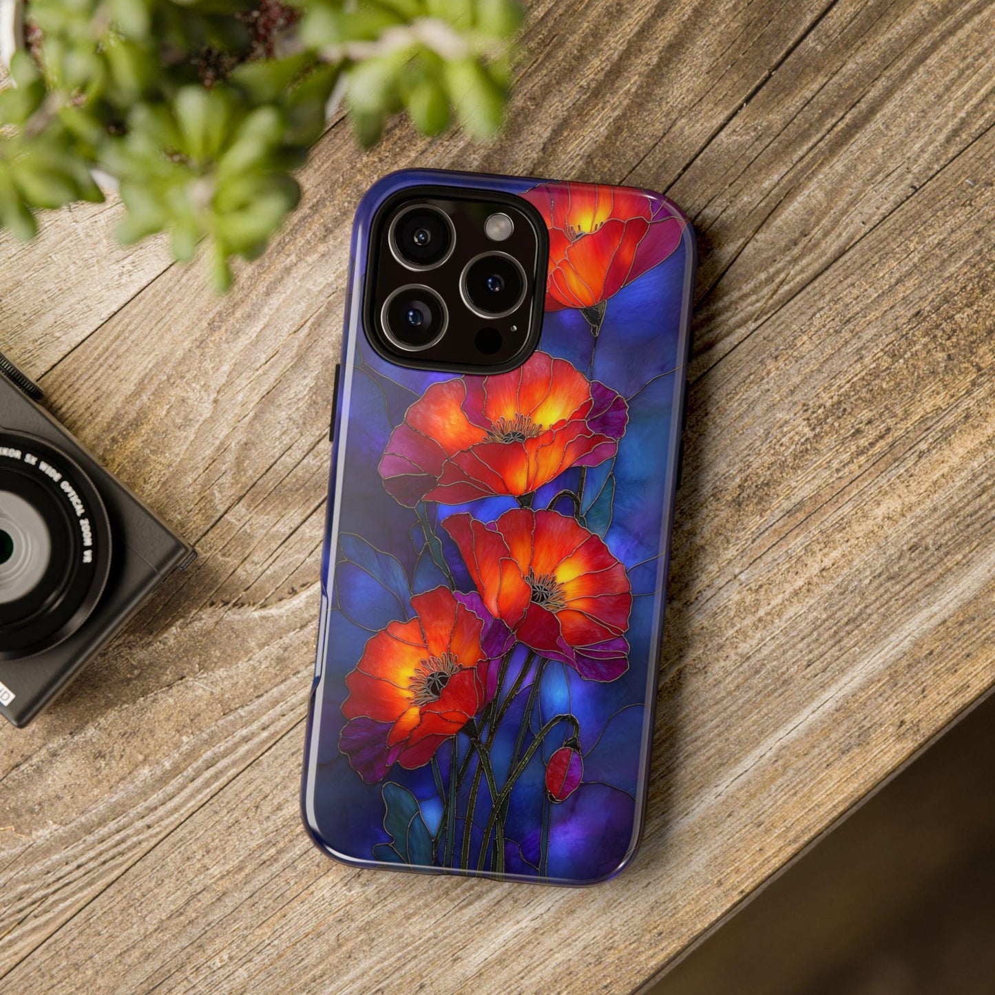 Red Poppy Flower Stained Glass