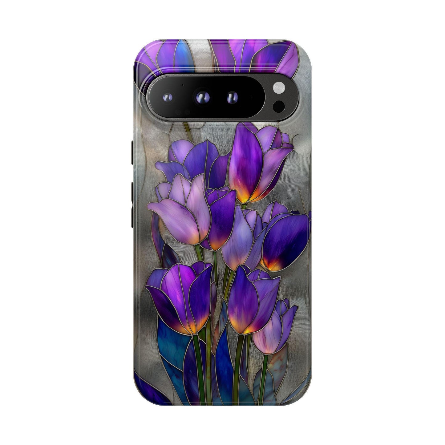 Purple Tulip Flowers Bouquet Stained Glass