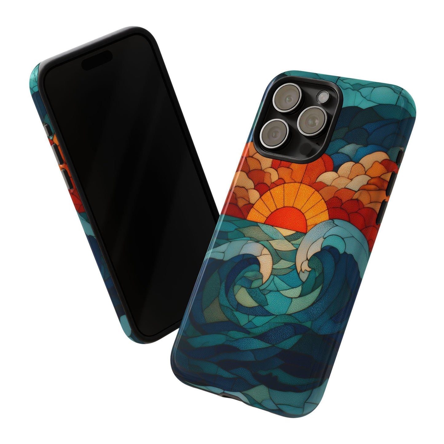 Beach Sunset Teal Orange Stained Glass