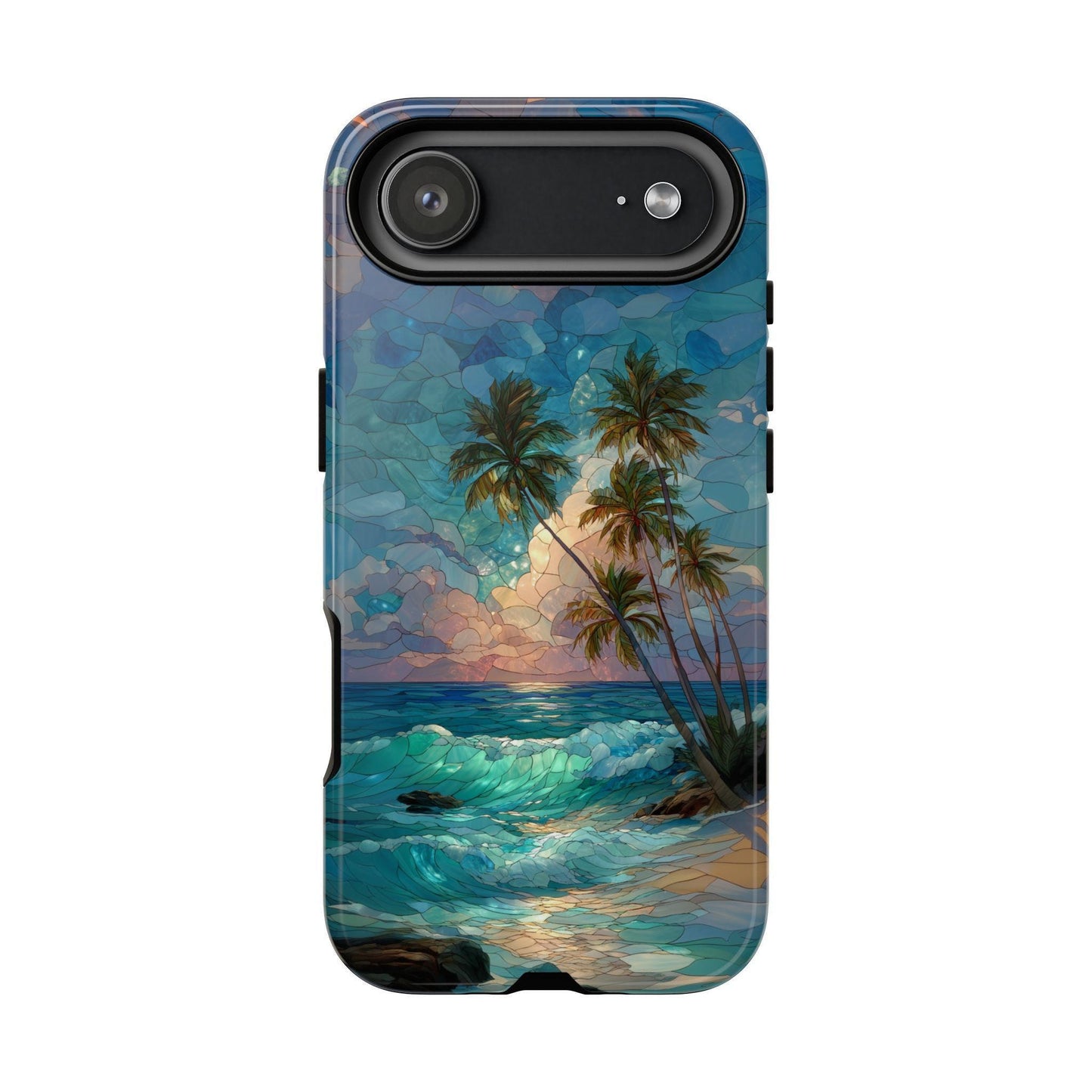 Tropical Beach Palm Trees Stained Glass