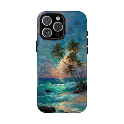 Tropical Beach Palm Trees Stained Glass