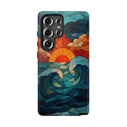 Beach Sunset Teal Orange Stained Glass