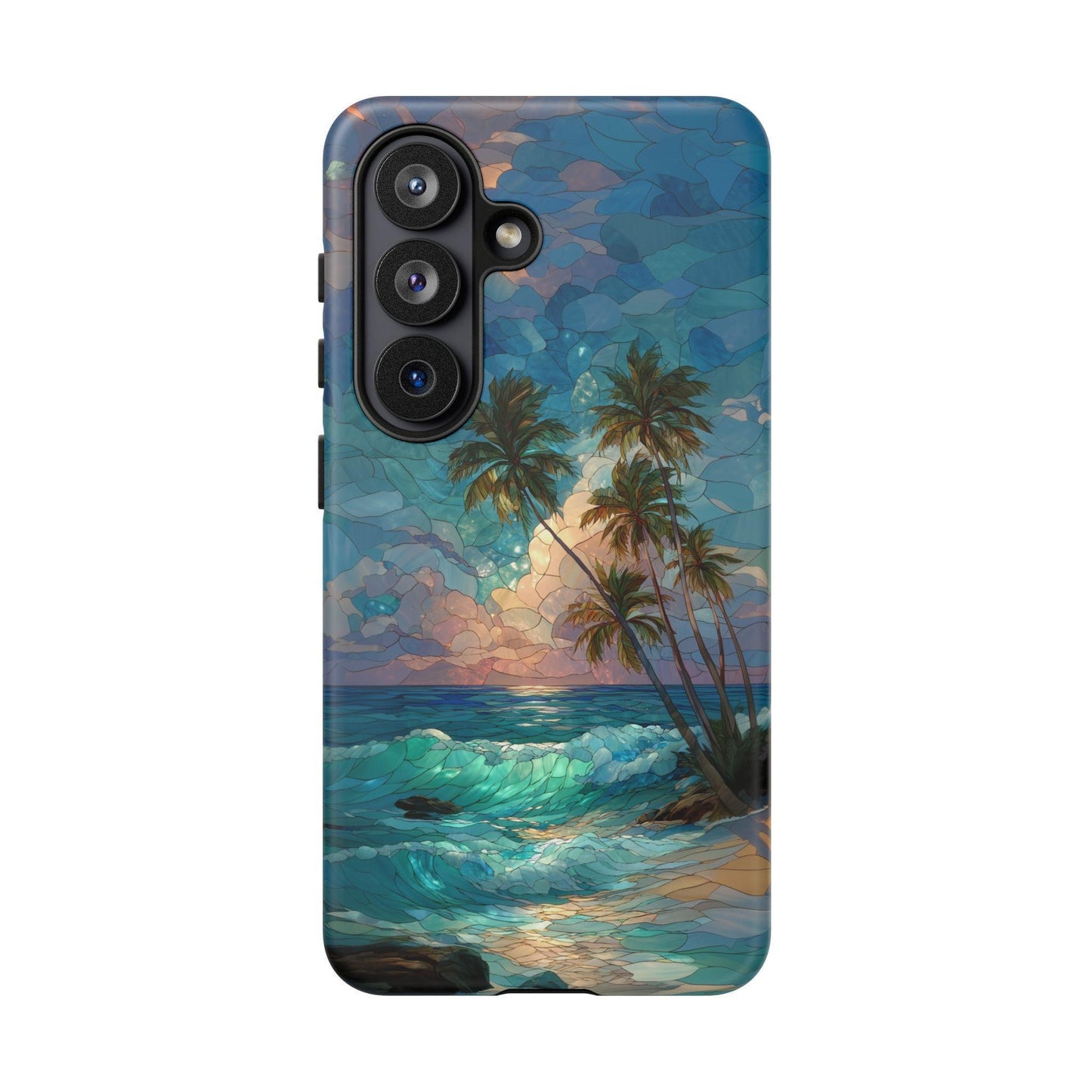 Tropical Beach Palm Trees Stained Glass