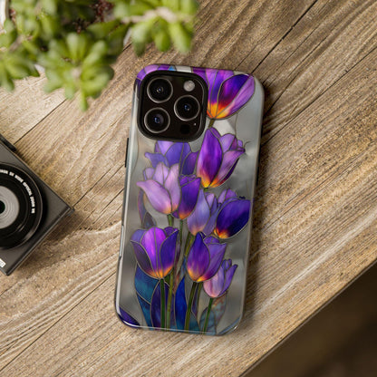 Purple Tulip Flowers Bouquet Stained Glass