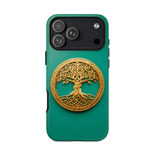 Golden Yggdrasil Celtic Tree Teal