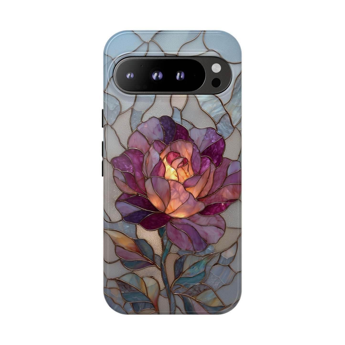 Blooming Rose Flower Silver Stained Glass