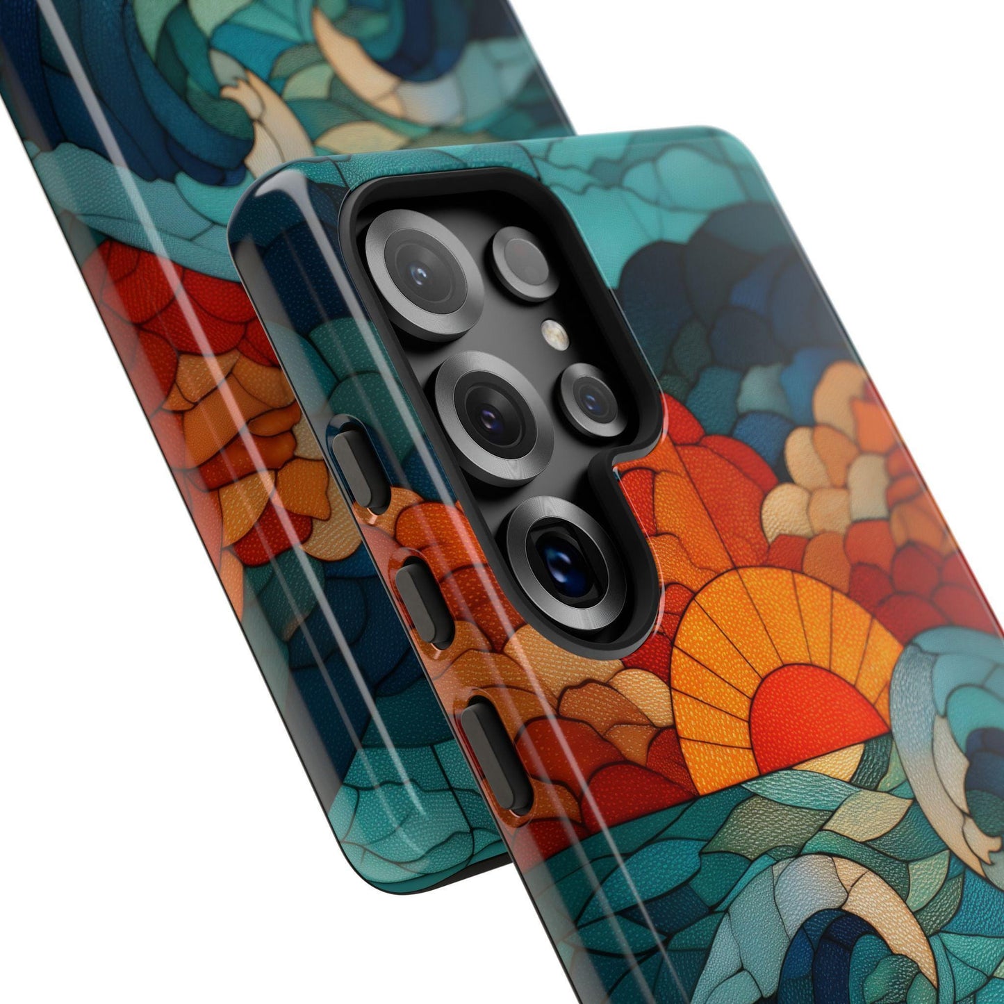 Beach Sunset Teal Orange Stained Glass