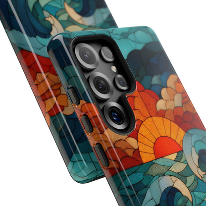 Beach Sunset Teal Orange Stained Glass