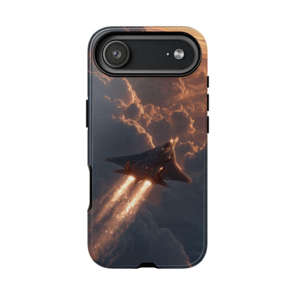 Futuristic Stealth Jet Plane Sunset Clouds