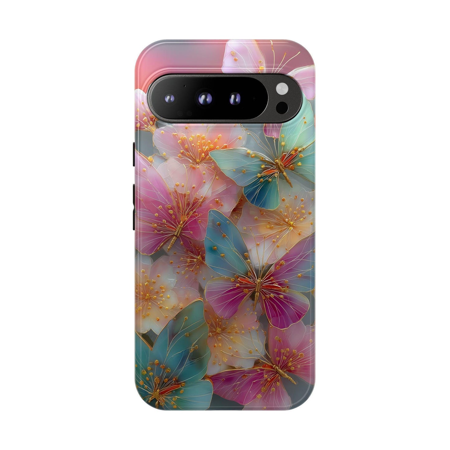 Butterflies Teal Pink Flowers
