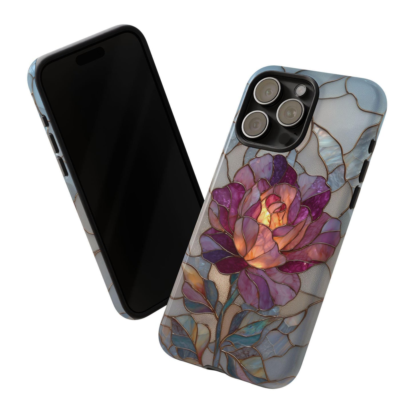 Blooming Rose Flower Silver Stained Glass