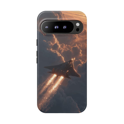 Futuristic Stealth Jet Plane Sunset Clouds