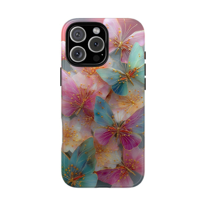 Butterflies Teal Pink Flowers