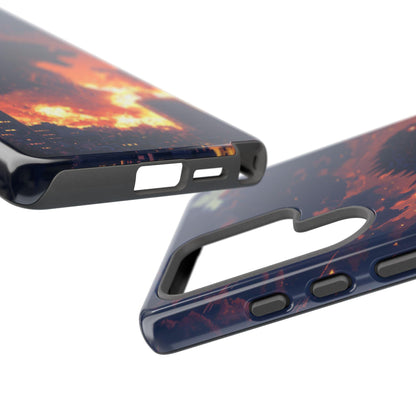two different phone cases, one glossy and one matte, with a picture of a cloudy sky on them.