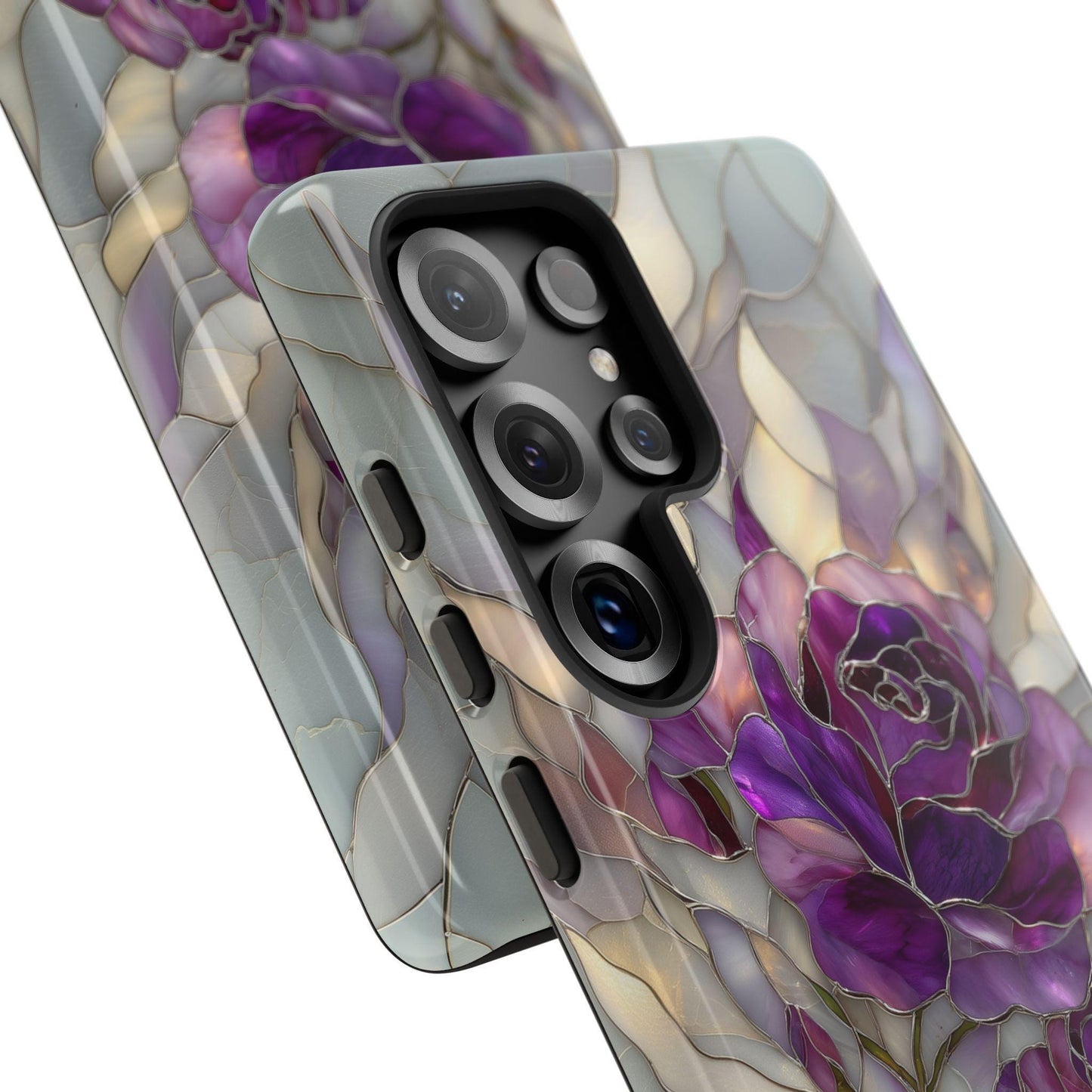 Purple Roses Stained Glass Flower