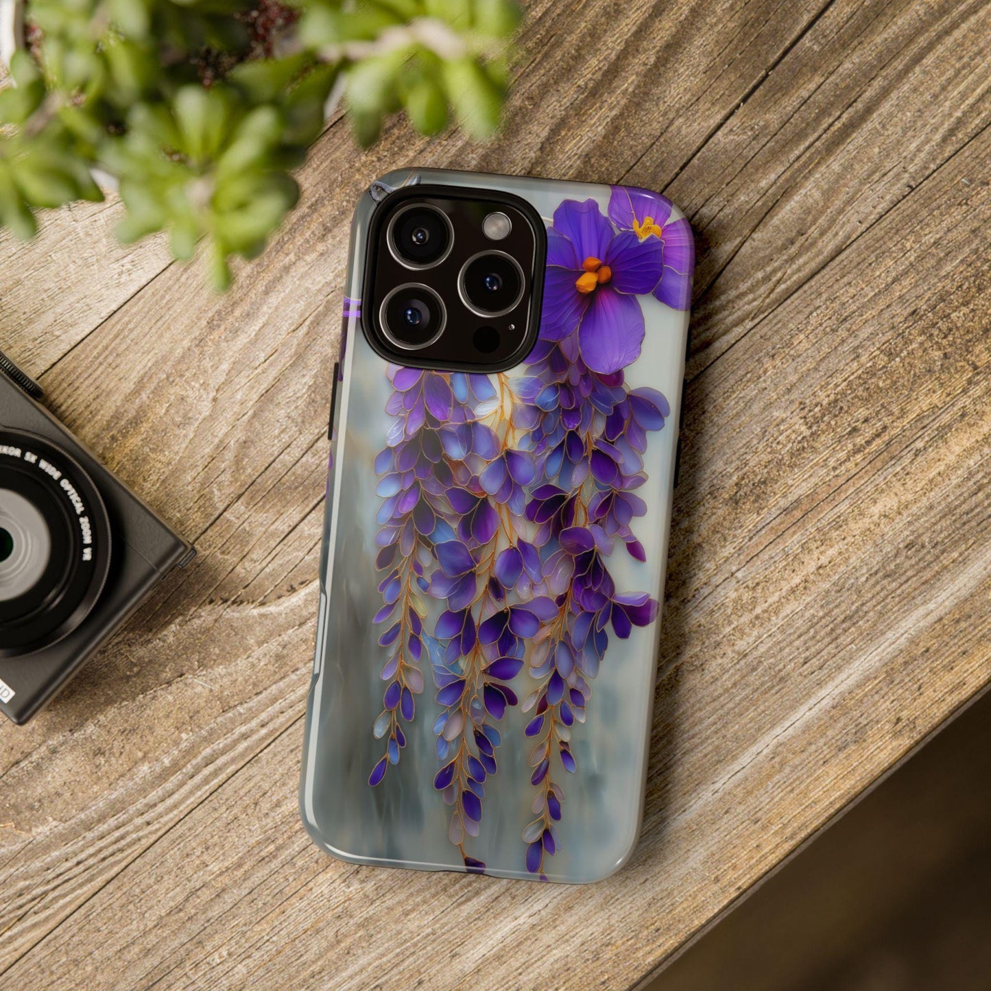Wisteria Purple Flower Silver Stained Glass